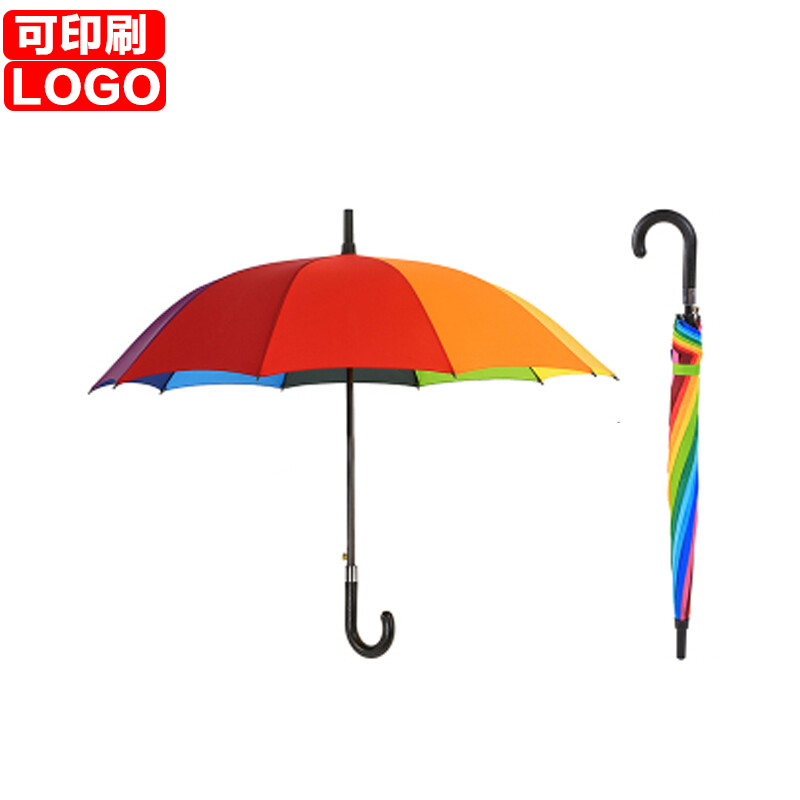 庄太太A款长柄10骨常规彩虹款雨伞定制logo可印广告图案大号长柄商务 